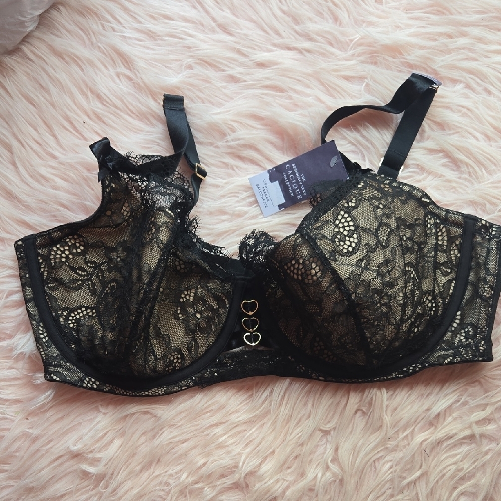 Cacique lane bryant Elegant Black Lace Floral Bra with Underwire